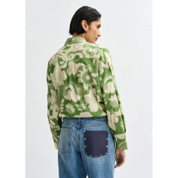 Essentiel Antwerp Green and cream floral-print oversized shirt, view 5