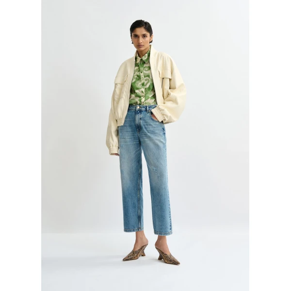 Essentiel Antwerp Green and cream floral-print oversized shirt, view 6