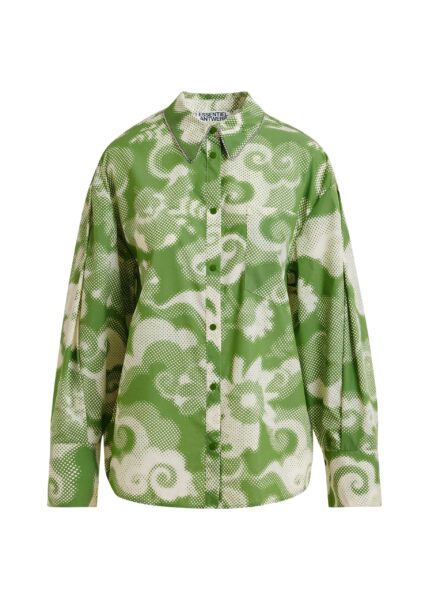 Green and cream floral-print oversized shirt