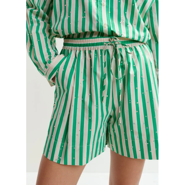 Essentiel Antwerp Green and cream striped shorts with rhinestone embellishments, view 4