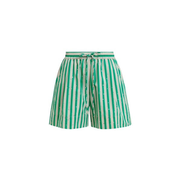 Green and cream striped shorts with rhinestone embellishments