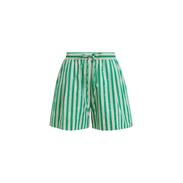 Essentiel Antwerp Green and cream striped shorts with rhinestone embellishments