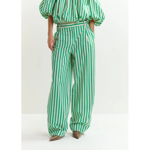 Essentiel Antwerp Green and cream striped tapered-leg pants, view 4