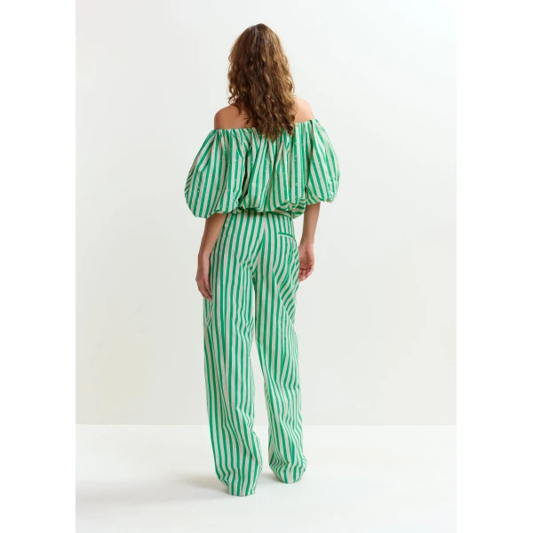 Essentiel Antwerp Green and cream striped tapered-leg pants, view 6