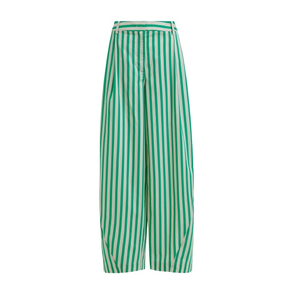 Green and cream striped tapered-leg pants