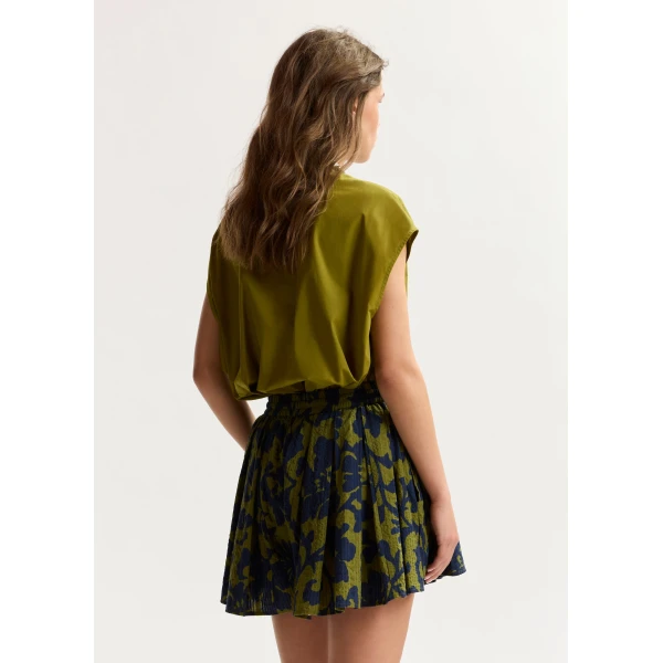 Essentiel Antwerp Green and dark blue floral print cotton shorts, view 5