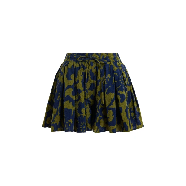 Essentiel Antwerp Green and dark blue floral print cotton shorts