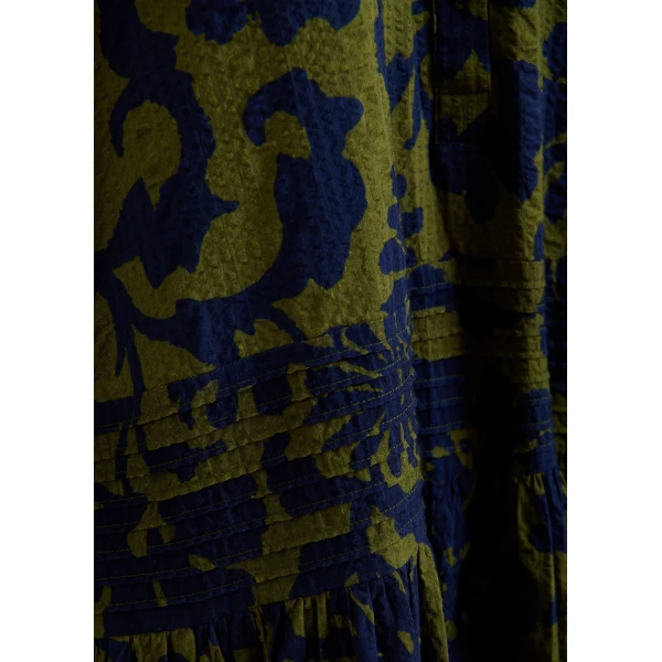 Essentiel Antwerp Green and dark blue floral print shirt dress with pleated waist, view 6