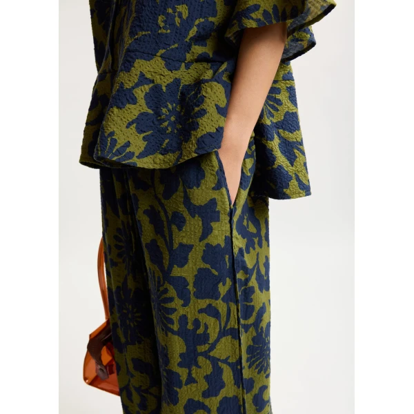 Essentiel Antwerp Green and dark blue wide-leg pants with contrast stitching, view 5