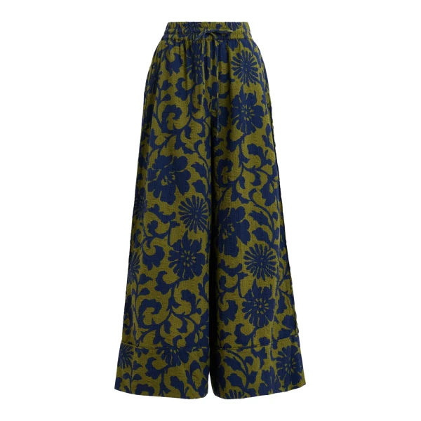 Essentiel Antwerp Green and dark blue wide-leg pants with contrast stitching
