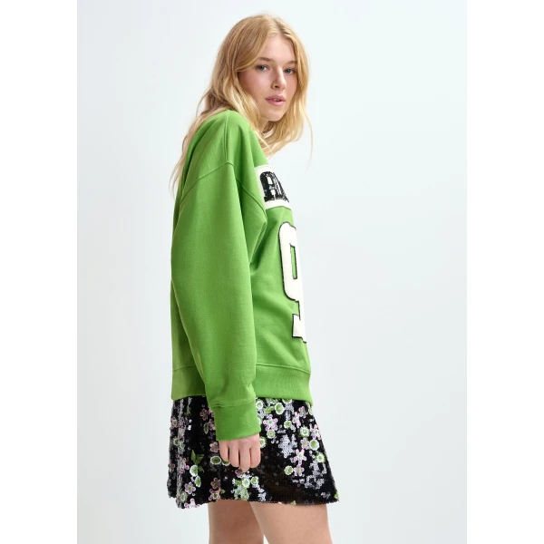 Essentiel Antwerp Green and grey split-panel appliquéd cotton sweatshirt Top, view 3