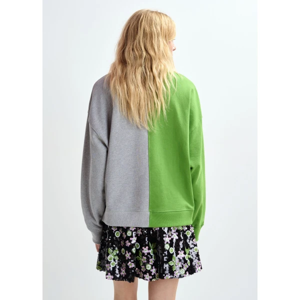 Essentiel Antwerp Green and grey split-panel appliquéd cotton sweatshirt Top, view 4