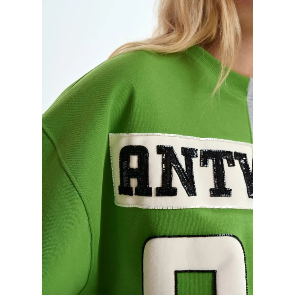 Essentiel Antwerp Green and grey split-panel appliquéd cotton sweatshirt Top, view 5