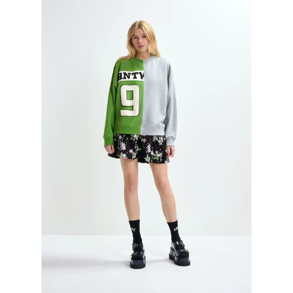 Essentiel Antwerp Green and grey split-panel appliquéd cotton sweatshirt Top, view 6
