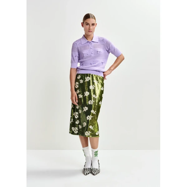 Essentiel Antwerp Green and off-white sequin-embellished pencil skirt, view 3