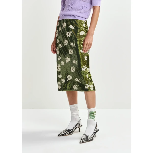 Essentiel Antwerp Green and off-white sequin-embellished pencil skirt, view 4