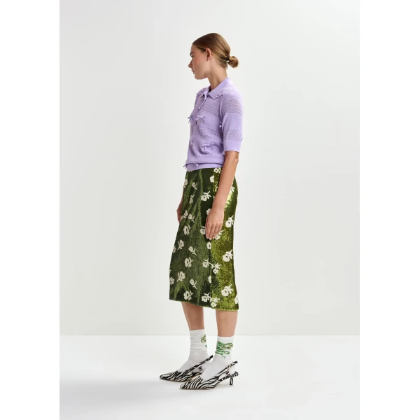 Essentiel Antwerp Green and off-white sequin-embellished pencil skirt, view 5
