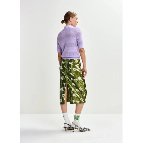 Essentiel Antwerp Green and off-white sequin-embellished pencil skirt, view 6