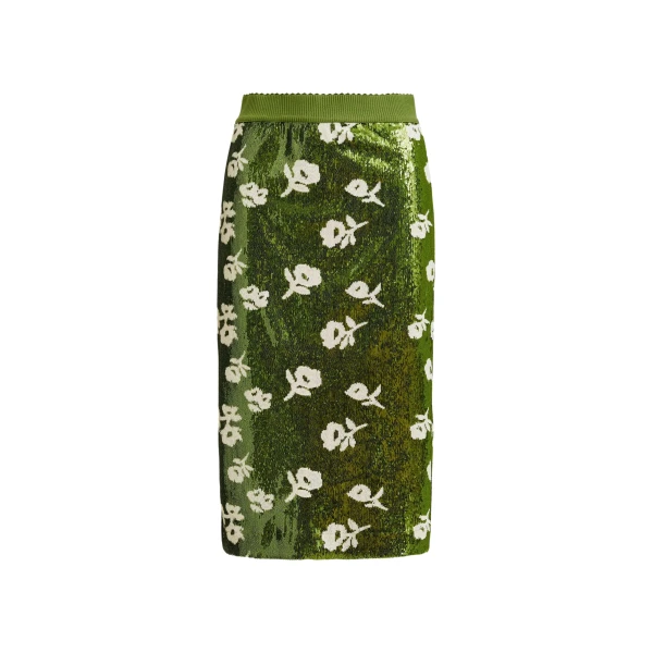 Essentiel Antwerp Green and off-white sequin-embellished pencil skirt