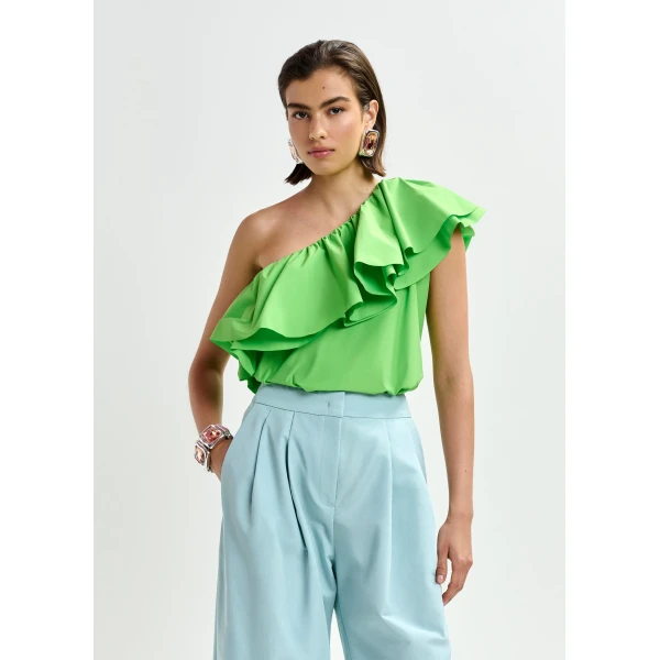 Essentiel Antwerp Green asymmetric ruffle top, view 3