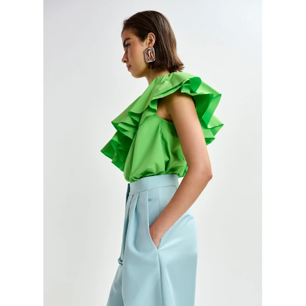 Essentiel Antwerp Green asymmetric ruffle top, view 4