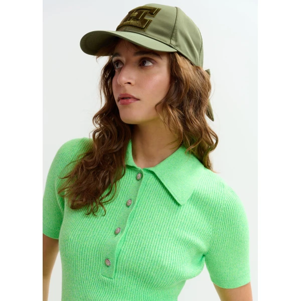Essentiel Antwerp Green cotton-blend ribbed polo with rhinestone-encrusted buttons Top, view 4