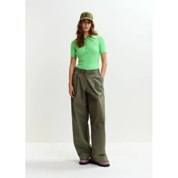 Essentiel Antwerp Green cotton-blend ribbed polo with rhinestone-encrusted buttons Top, view 6