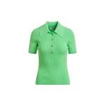 Essentiel Antwerp Green cotton-blend ribbed polo with rhinestone-encrusted buttons Top