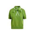Essentiel Antwerp Green fine-knit polo with light blue scarf-like contrast collar Top