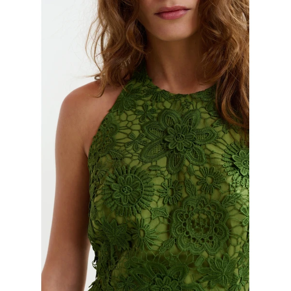 Essentiel Antwerp Green floral lace halter peplum top, view 3