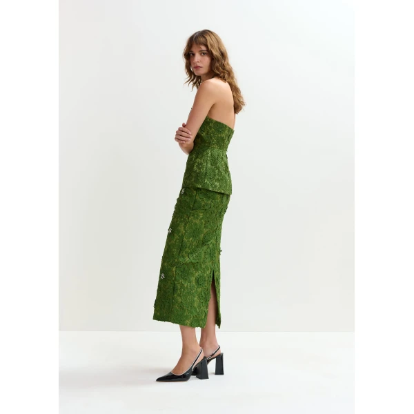 Essentiel Antwerp Green floral lace halter peplum top, view 4