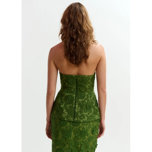 Essentiel Antwerp Green floral lace halter peplum top, view 5