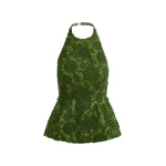 Essentiel Antwerp Green floral lace halter peplum top