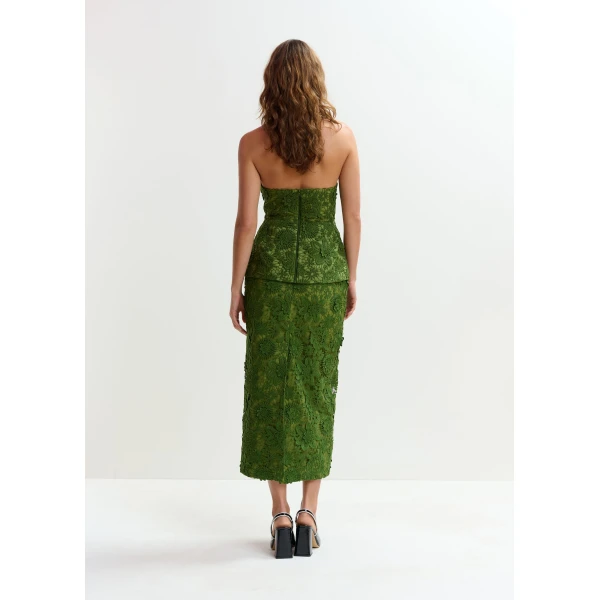 Essentiel Antwerp Green floral lace pencil skirt with rhinestone embellishments, view 4