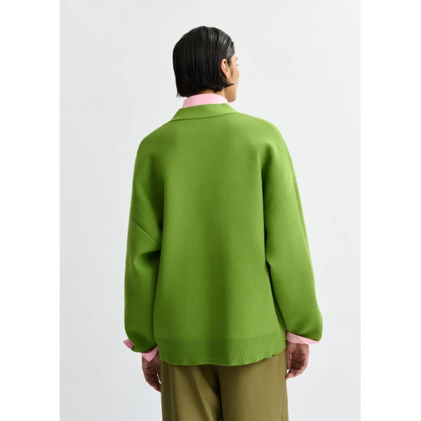 Essentiel Antwerp Green knit cardigan with tonal flower buttons, view 4