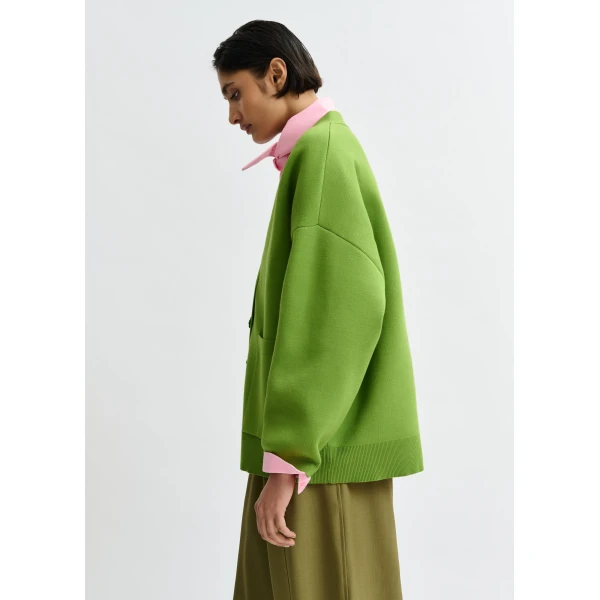 Essentiel Antwerp Green knit cardigan with tonal flower buttons, view 5