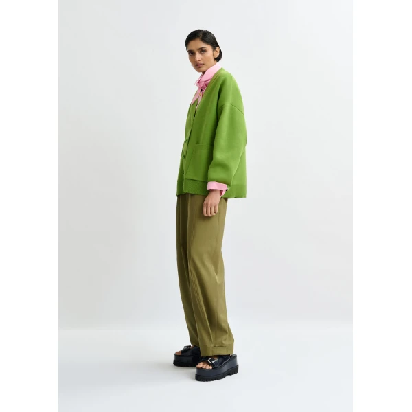 Essentiel Antwerp Green knit cardigan with tonal flower buttons, view 6