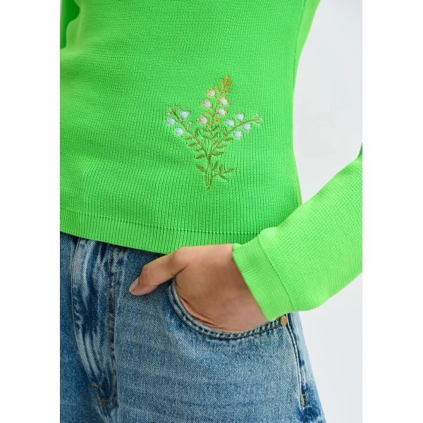 Essentiel Antwerp Green knitted sweater with floral embroideries, view 3