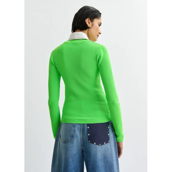 Essentiel Antwerp Green knitted sweater with floral embroideries, view 4