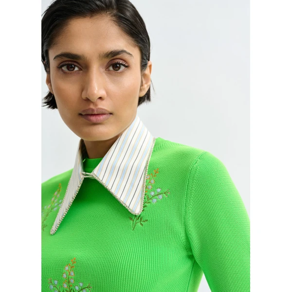 Essentiel Antwerp Green knitted sweater with floral embroideries, view 6
