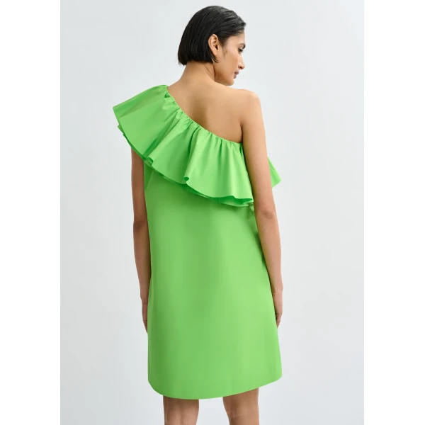 Essentiel Antwerp Green one-shoulder mini dress with ruffle details, view 5