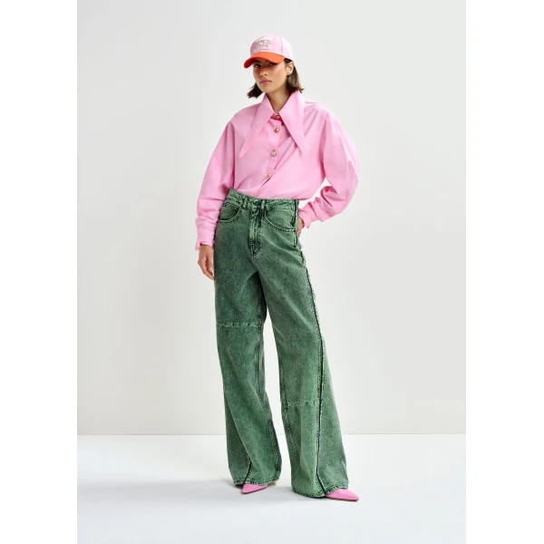 Essentiel Antwerp Green overdye wide-leg contrast panel jeans, view 2