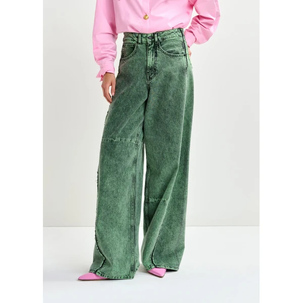 Essentiel Antwerp Green overdye wide-leg contrast panel jeans, view 3