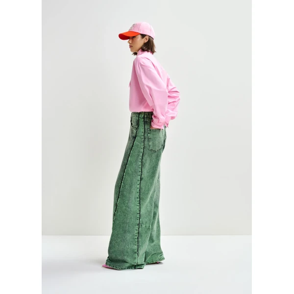 Essentiel Antwerp Green overdye wide-leg contrast panel jeans, view 4