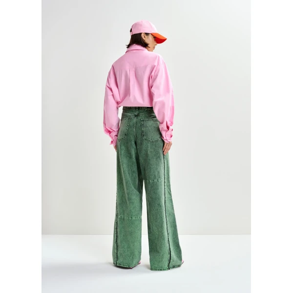 Essentiel Antwerp Green overdye wide-leg contrast panel jeans, view 5