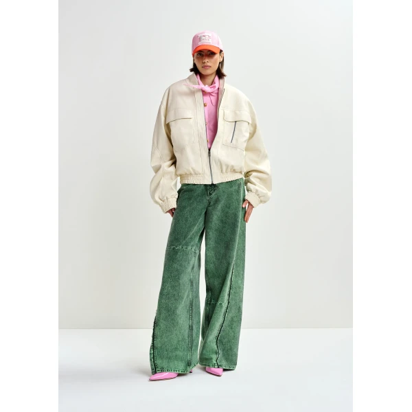 Essentiel Antwerp Green overdye wide-leg contrast panel jeans, view 6