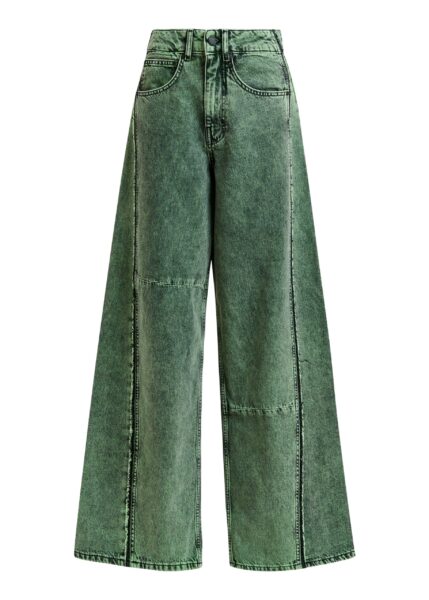 Green overdye wide-leg contrast panel jeans