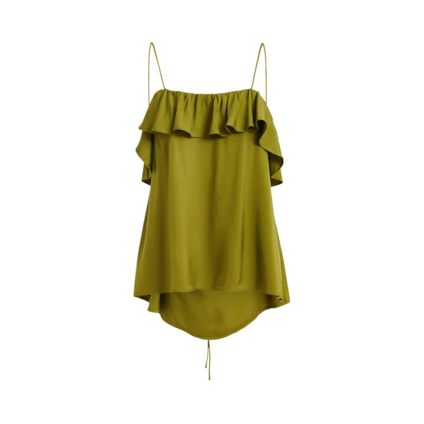 Essentiel Antwerp Green ruffled camisole top with tie-back detail