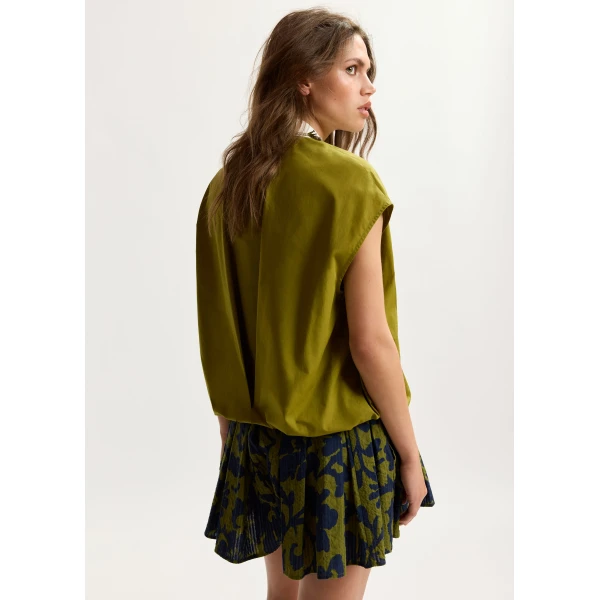 Essentiel Antwerp Green sleeveless cotton shirt with embellished collar, view 4