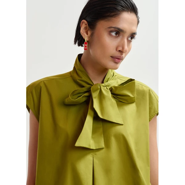 Essentiel Antwerp Green sleeveless top with tie neckline, view 4